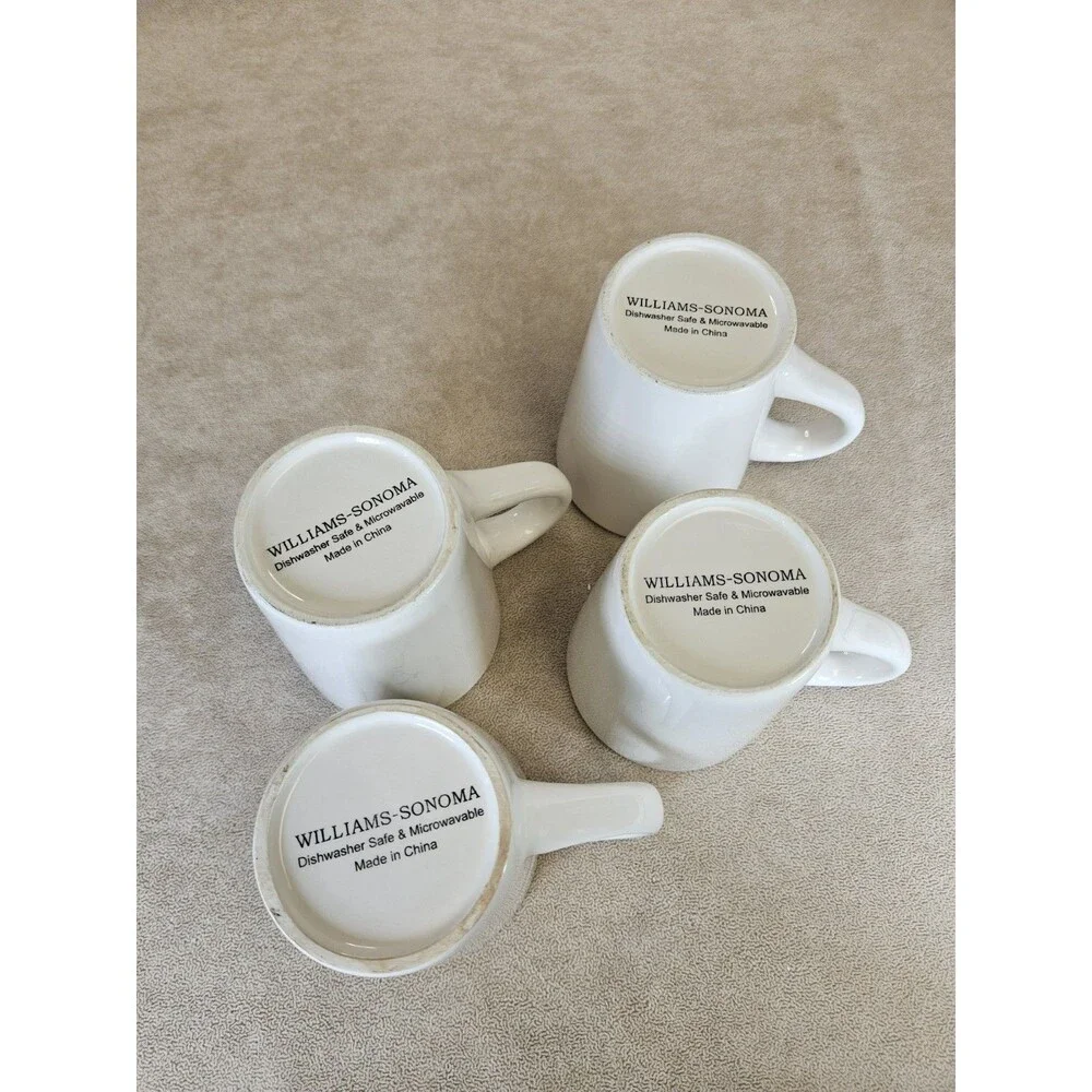 William Sonoma Set Of Four Assorted Decorative Snowman Mugs Winter Christmas